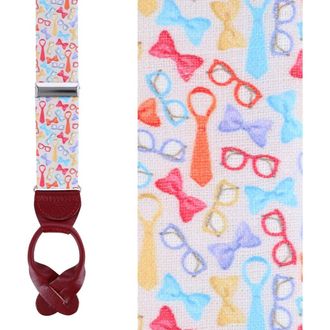 Trafalgar Store The Fashionisto Tie and Glasses Linen Button Suspenders in Multiple Colors at Nordstrom