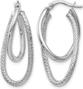 Diamond2Deal 14K White Gold Polished and Textured Hinged Hoop Earrings