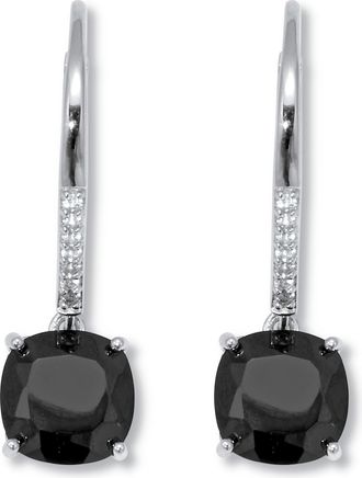 Palm Beach Jewelry 11 TCW Cushion Cut Genuine Black Spinel and CZ Sterling Silver Hoop Earrings