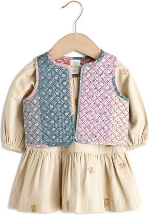 Next Quilted Vest & Embroidered Long Sleeve Dress Set in Neutral at Nordstrom, Size 12-18M