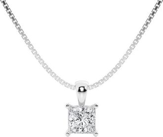 Grown Brilliance 1/2 Carat Princess Lab Grown Diamond Solitaire Pendant in 14K White Gold, IGI Certified, Prong Set, E-F Color, VS Clarity