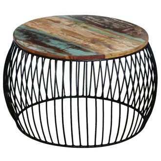 vidaXL Mesa De Centro Redonda De Madera Maciza Reciclada 68x37 Cm Vidaxl