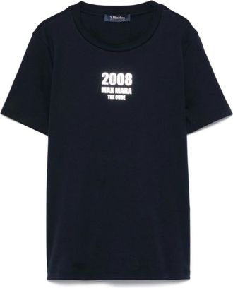 Max Mara Blauw T-shirt met Logo Print en Ronde Hals - Dames - T-shirts - Blauw - L - Katoen - Tops