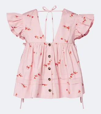 Ganni Top en mezcla de algod&oacute;n floral