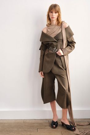 Ganni Canteen Capri Trousers in Brown Wool Melange - Size 32 Recycled