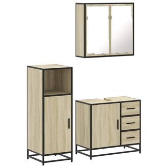 Berkfield Home 3 Piece Bathroom Furniture Set Sonoma Oak Engineered Wood in Light Oak