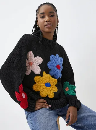 Twik Womens Large colourful flowers sweater