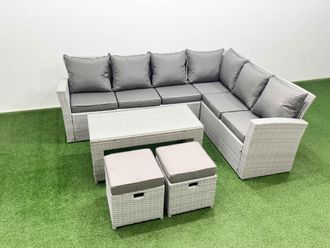 Fimous 8 Seater Garden Outdoor Rattan Furniture Set Coffee Table Set in Light Grey