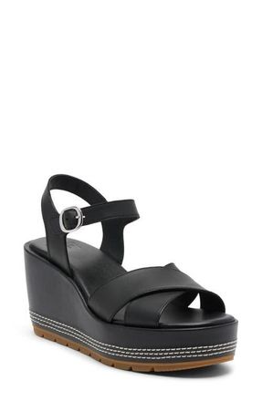 Sorel Sunpeak Ankle Strap Platform Wedge Sandal in Black Gum 2 at Nordstrom, Size 10.5