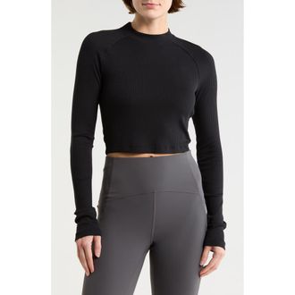 Beyond Yoga Contours Rib Mock Neck Crop Top in Black at Nordstrom Rack, Size Medium