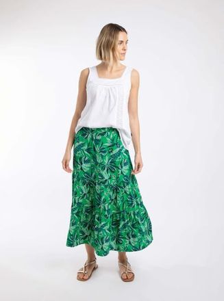 Weird Fish Cassis Printed Viscose Tiered Skirt in Cactus Green at Nordstrom, Size 16