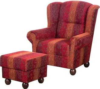 Maison Belfort home24 Maison Belfort Ohrensessel Isabelle Rot Webstoff mit Hocker 91x99x90 cm (BxHxT)