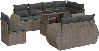 vidaXL Set De Sof&aacute;s De Jard&iacute;n Con Cojines 9 Pzas Rat&aacute;n Sint&eacute;tico Gris Vidaxl