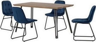 Seconique Seconique - Quebec Straight Edge Dining Set with Lukas Chairs - Medium Oak Effect/Black/Sapphire Blue Velvet