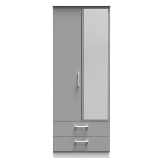 Welcome Furniture Denver Grey & White Ready Assembled Wardrobe with 2 Doors and 2 Drawers with Mirror - Welcome Furniture | TJ Hughes