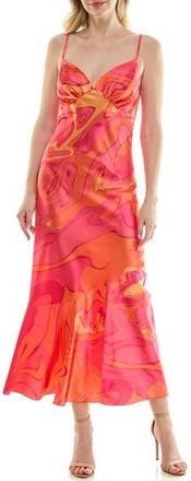 Bebe Satin Midi Slipdress in Pink/Orange at Nordstrom Rack, Size X-Small