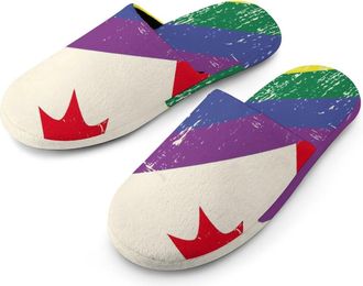 Generic Canada Grunge Gay Flag Mens Cozy House Slippers Winter Warm Shoes with Anti-Slip Sole for Travel Indoor Outdoor