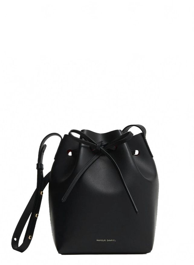 Womens Mini Bucket Bag In Black Leather