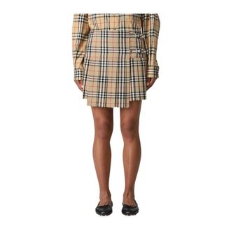 Burberry Rokken, Dames, Beige, XS, Geplooide Mini Rok met Riem