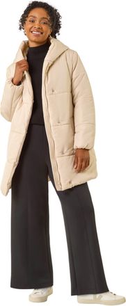 Roman Womens Petite Hooded Quilted Puffer Coat - Stone - Size 12 UK