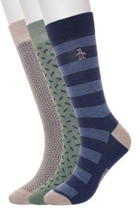 Original Penguin Ziggy Neat Assorted 3-Pack Crew Socks in Taupe at Nordstrom Rack