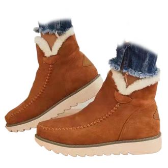 Generic Womens Classic Slip Resistant Ankle Snow Boots - Fleece Lined Slip-On Winter Booties, Water Resistant Warm Casual Shoes (Brown,7.5)