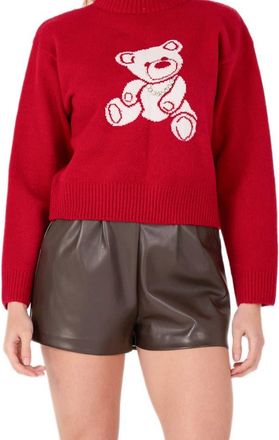 English Factory Teddy Bear Embellished Crewneck Sweater in Red/White at Nordstrom, Size X-Small