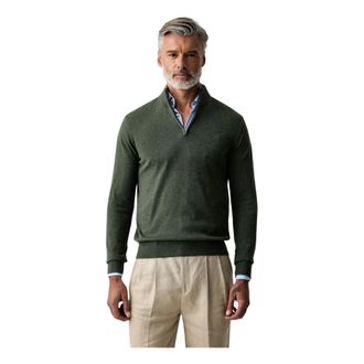 Hackett Truien & Vesten, Heren, Groen, L, Katoen, Katoenen Trui met Kwart-Ritssluiting