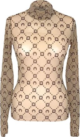 Marine Serre Moonogram Mesh Flock High Neck Top in Beige Polyamide