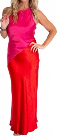 Sugarlips Asymmetrical Satin Dress In Pink & Red