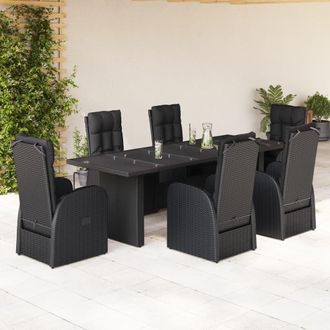Berkfield Home 7 Piece Garden Dining Set with Cushions Black Poly Rattan