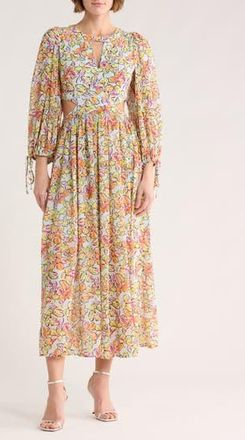 Maje Risofa Long Sleeve Maxi Dress in Imprime Hibiscus Orange/Bleu at Nordstrom Rack, Size 8 Us / 40 Fr
