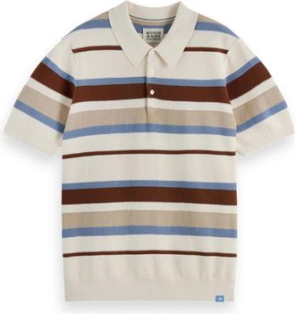 Scotch & Soda Tops, Heren, Veelkleurig, L, Katoen, Gestreept Gebreid Poloshirt