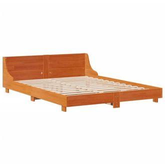 vidaXL Cama Sin Colch&oacute;n Madera Maciza De Pino Marr&oacute;n Cera 140x190 Cm Vidaxl
