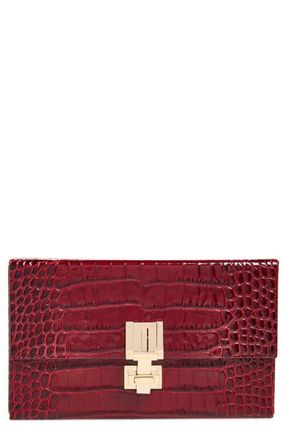Tom Ford T Latch East/West Croc Embossed Leather Clutch in Ruby Red at Nordstrom