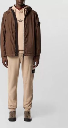 Stone Island hooded lightweight nylon jacket drawstring hem