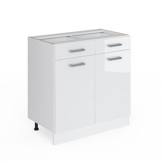 Vicco Mueble Bajo Universal R-line, Blanco Alto Brillo, 80 Cm Con Cajones Y Puertas, Sin Encimera Vicco