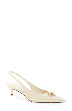 Tory Burch Eleanor Kitten Heel Slingback Pump in Light Cream /Gold at Nordstrom, Size 10.5