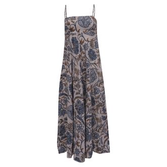Zimmermann Vitali Floral-Print Midi Dress in Multicolor Linen