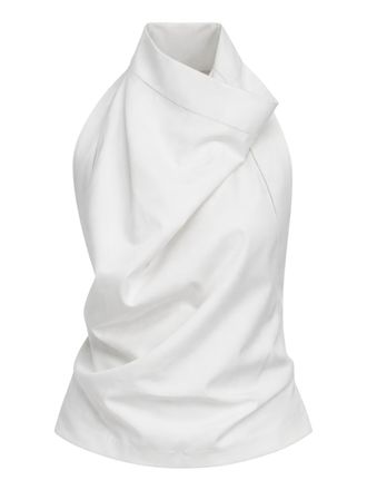 Carven White Draped Neckline Silk Tank Top