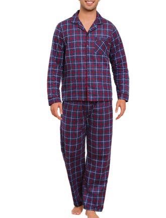 Mia Lucce MIA LUCEE Mens Pyjamas Set Flannel Cotton Pyjamas for Men Plaid Top and Drawstring Bottoms 2 Piece Winter Cotton Mens Nightwea M-XXL