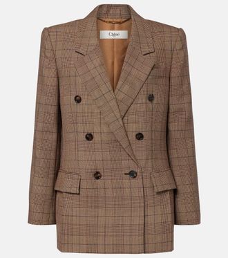 Chlo&eacute; Chlo&eacute; Blazer cruzado de lana a cuadros