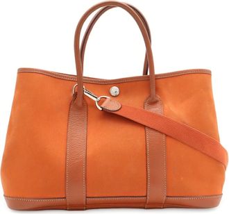 Herm&egrave;s Orange Toile Officier Handbag Shoulder Bag Tote Bag (Pre-Owned)