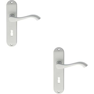 Loops 2x PAIR Curved Handle on Chamfered Lock Backplate 180 x 40mm Satin Chrome