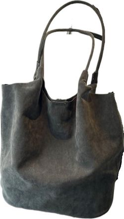 Generic Suede Sewing Thread Retro Womens Shoulder Bags Zipper Casual Solid Colors High Capacity Tote(Gray green)