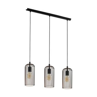 Loops Hanging Ceiling Pendant Light Black & Copper Cage 3x E27 Bulb Kitchen Island
