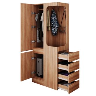 STILVORA Armario Con 1 Puerta, 4 Cajones Y Zona De Colgado Abierta Para Dormitorio, De Madera, Madera Natural, 70&times;40&times;170 Cm
