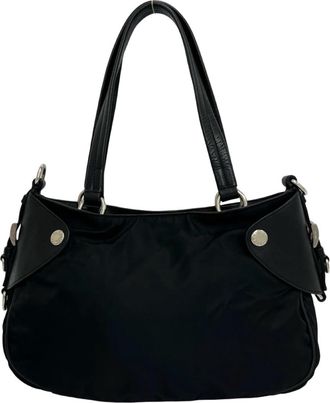 Prada Black Nylon Leather Handbag Shoulder Bag Tote Bag (Pre-Owned)