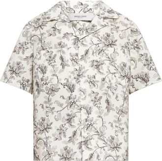 Golden Goose Overhemd met korte mouwen en patroon - Heren - Korte mouwen Overhemden - Beige - XL - Katoen - Overhemden