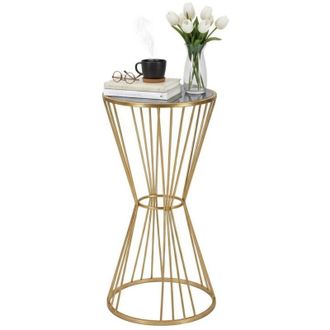 Dmora Tavolino da salotto Aldruda, Tavolo basso da caff&egrave;, Portariviste per divano, Ripiano da soggiorno, 40x40 h80 cm, Oro - Dmora